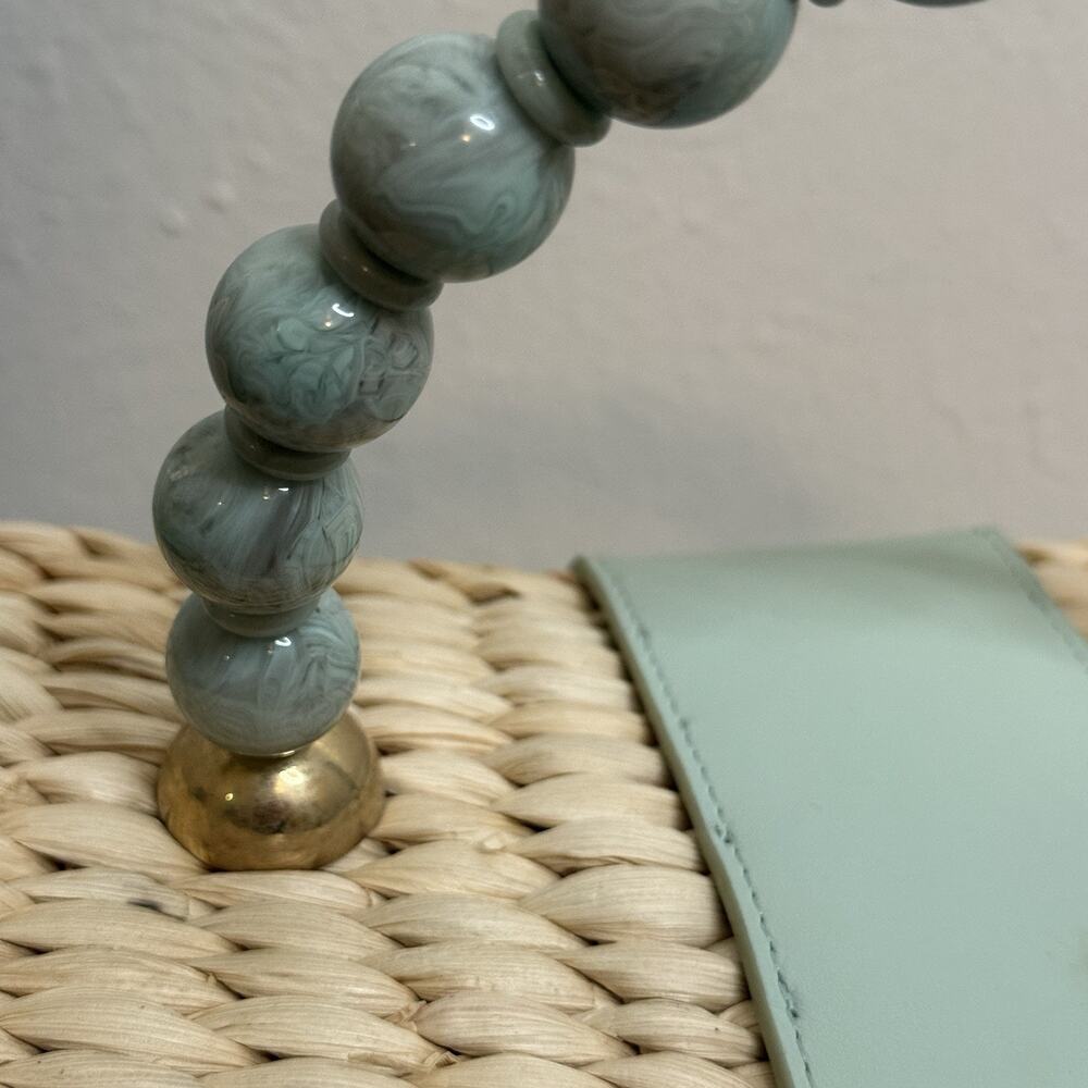BTB Los Angeles Marble Beaded Top Handle Box Straw Bag Beach Vacation - Picture 3 of 6